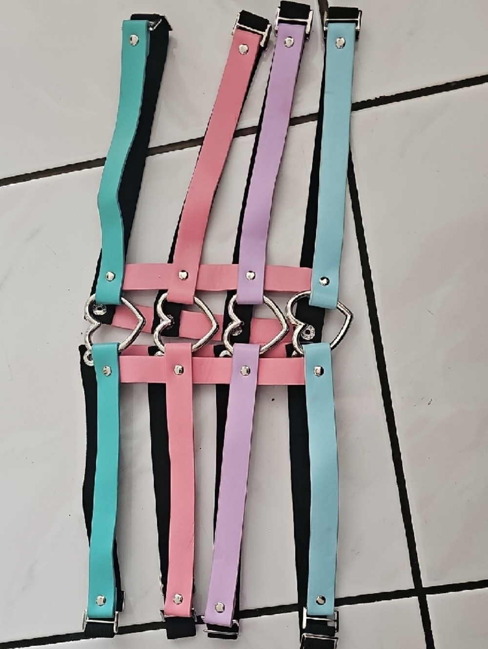 Pastel Heart Harness Strappy Accessory - Mint, Pink, Lavender